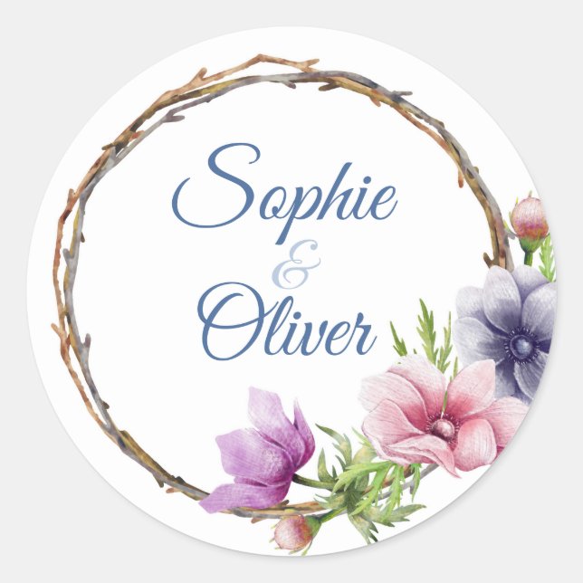 Hochzeit der Anemone-Blume Runder Aufkleber (Vorderseite)