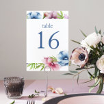 Hochzeit der Anemone-Blume Tischnummer<br><div class="desc">Watercolor Anemone Blume Wedding Tischnummer Karten bietet ein elegantes blaues Drehbuch auf einem weißen Hintergrund umgeben von wunderschönen Anemone Blume in Rosa,  Lavendel,  Blau,  lila und violett mit grünen Blätter. Der Text kann durch Bearbeiten der Textfelder personalisiert werden. Entworfen für Sie von Evco Studio © unter www.zazzle.com/store/evcostudio</div>