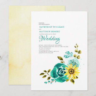 Hochzeit der aquamarinen Gelbblütenblume Einladung