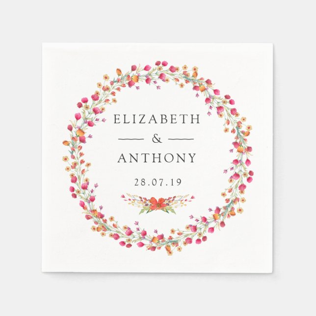 Hochzeit der Aquarelle-Wildblume Serviette (Vorderseite)