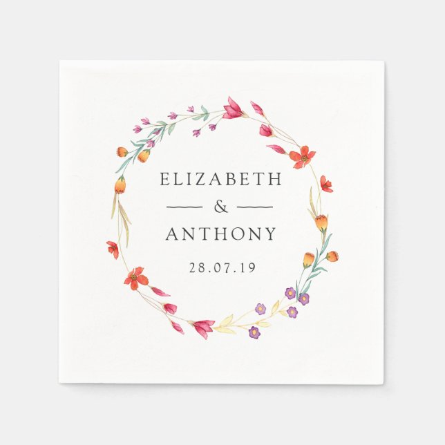 Hochzeit der Aquarelle-Wildblume Serviette (Vorderseite)