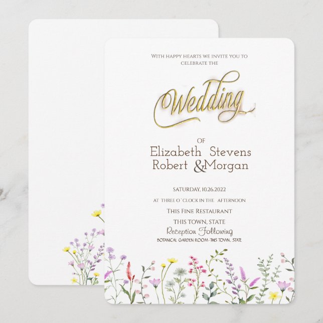 Hochzeit der Aquarellfarben-Wildblume Einladung (Vorne/Hinten)