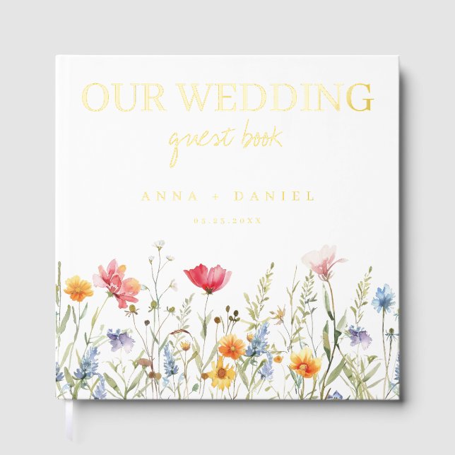 Hochzeit der Aquarellfarben-Wildblume Gästebuch (Vorderseite)
