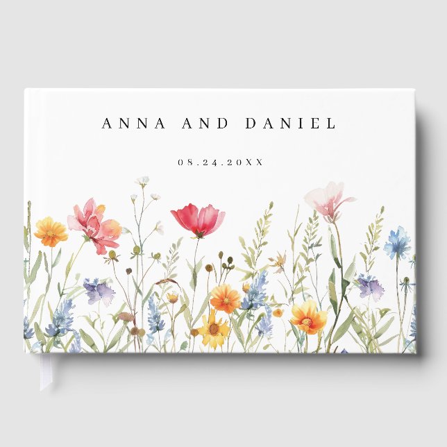 Hochzeit der Aquarellfarben-Wildblume Gästebuch (Vorderseite)