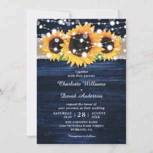 Hochzeit der Blaublauen Sonnenblume aus Holz Einladung