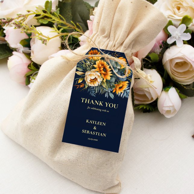 Hochzeit der Blaublauen Sonnenblume Geschenkanhänger (Fall navy blue rustic sunflower wedding gift tags thank you tags floral countryside wedding favors)