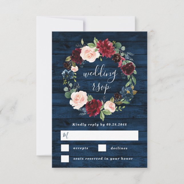 Hochzeit der Blauburgunder-Wasserfarbenkrake RSVP Karte (Vorderseite)