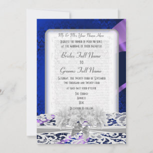 Hochzeit der Blaue Damast Einladung