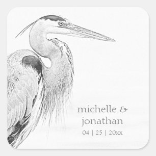 Hochzeit der Blaue Heron Water Bird Quadratischer Aufkleber