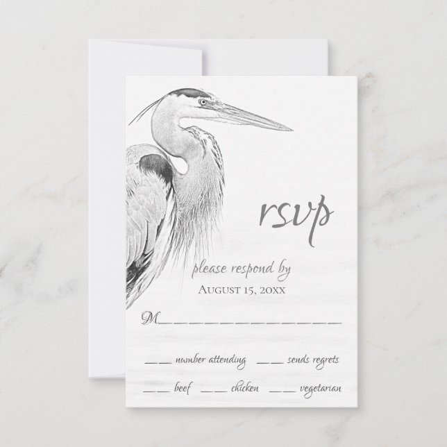 Hochzeit der Blaue Heron Water Bird RSVP Karte (Vorderseite)