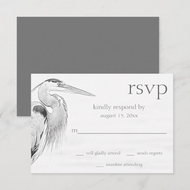 Hochzeit der Blaue Heron Water Bird RSVP Karte (Vorne/Hinten)