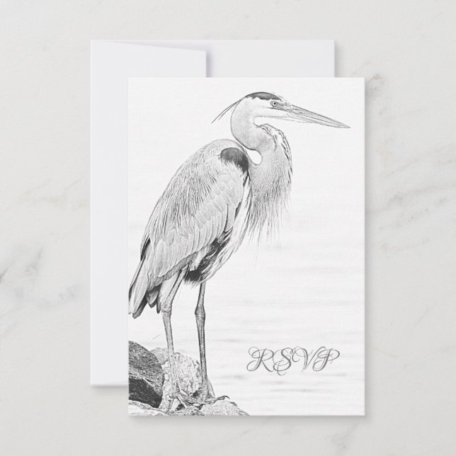 Hochzeit der Blaue Heron Water Bird RSVP Karte (Vorderseite)