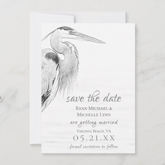 Hochzeit der Blaue Heron Water Bird Save The Date (Vorderseite)