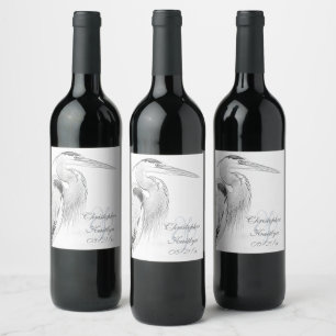 Hochzeit der Blaue Heron Water Bird Weinetikett