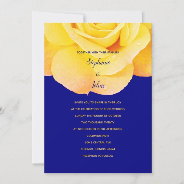 Hochzeit der Blauen Blauen Golden Orange Gelben Ro Einladung (Vorderseite)