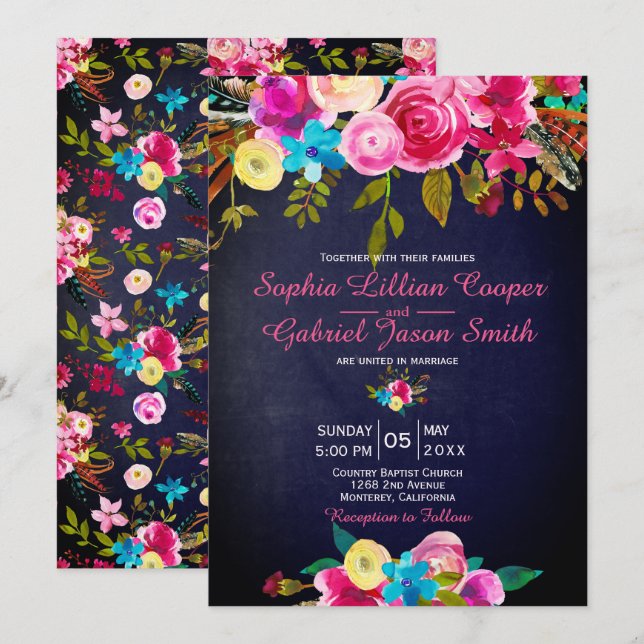 Hochzeit der Blauen Blauen Typografie in moderner  Einladung (Vorne/Hinten)