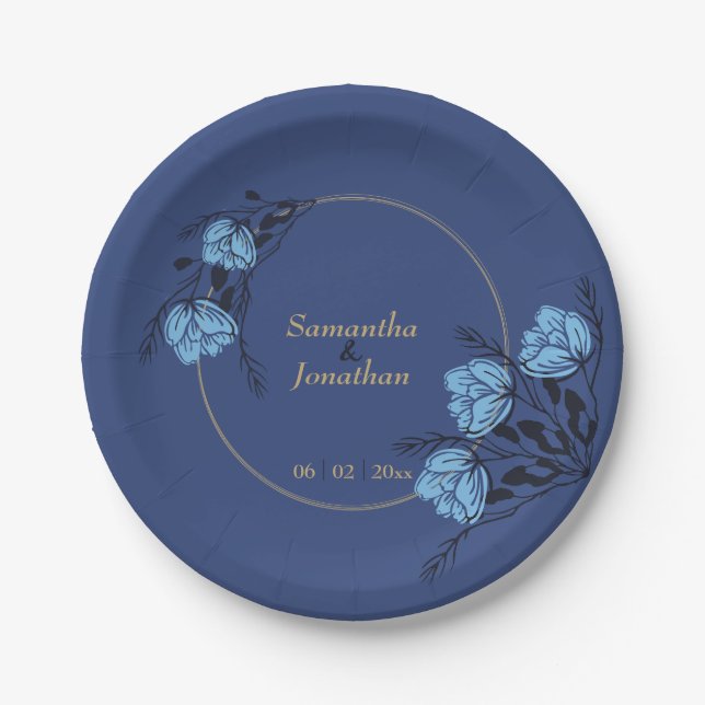 Hochzeit der blauen Blume Pappteller (Vorderseite)