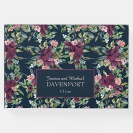 Hochzeit der Blauen Burgund Blush Pink Floral Gästebuch