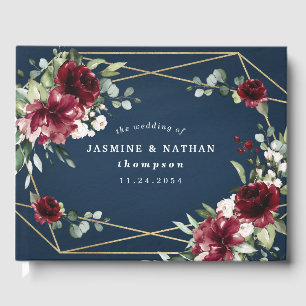 Hochzeit der Blauen Burgund Blush Pink Gold Floral Gästebuch