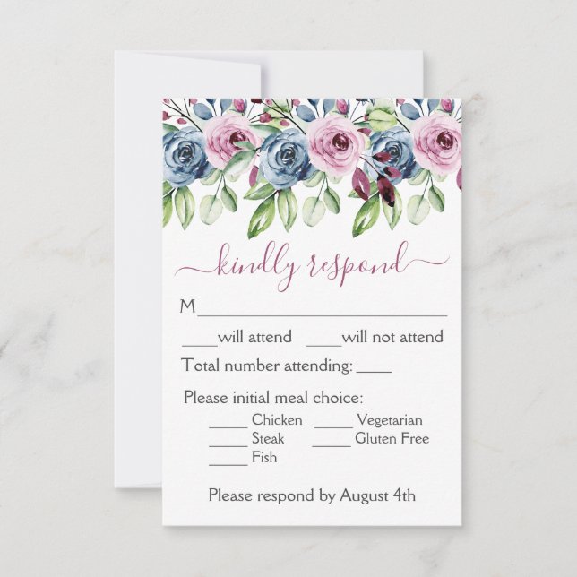 Hochzeit der Blauen Burgund RSVP Karte (Vorderseite)