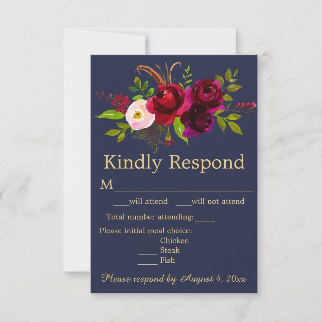 Hochzeit der Blauen Burgund RSVP Karte (Vorderseite)
