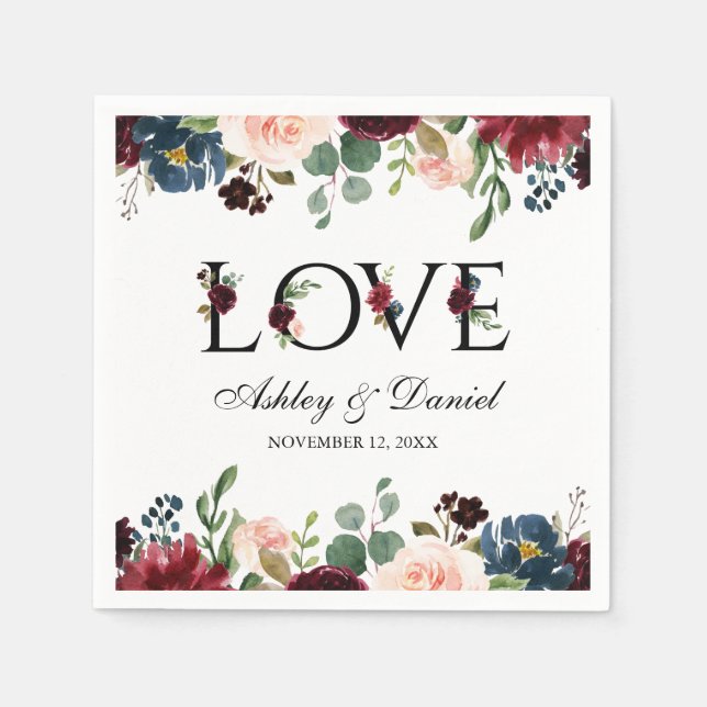 Hochzeit der blauen Burgunder-Liebe Serviette (Vorderseite)