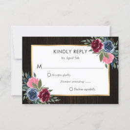 Hochzeit der Blauen Burgundy Pink Gold Floral RSVP Karte