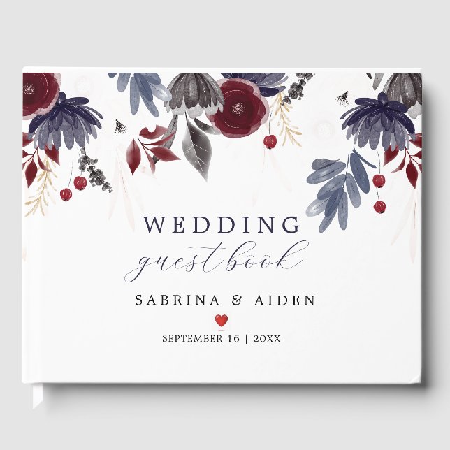 Hochzeit der Blauen Burgundy Rot Gothic Gästebuch (Vorderseite)
