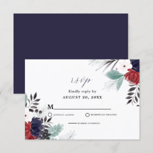 Hochzeit der Blauen Burgundy Rot Gothic RSVP Karte