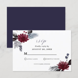 Hochzeit der Blauen Burgundy Rot Gothic RSVP Karte