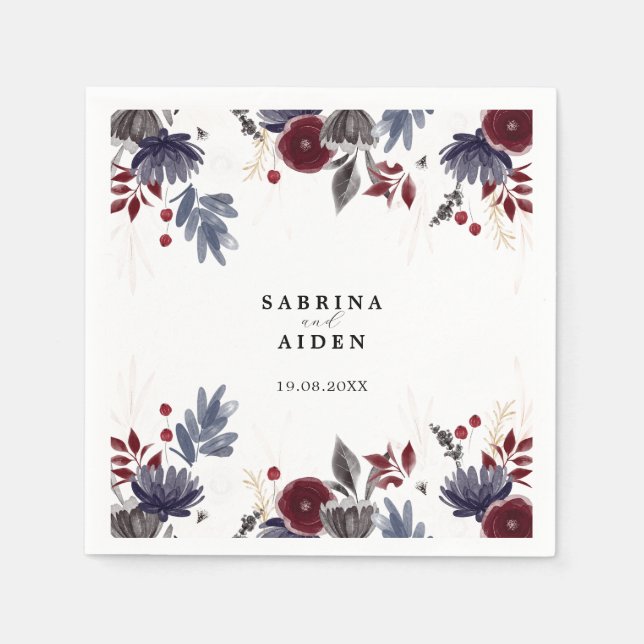 Hochzeit der Blauen Burgundy Rot Gothic Serviette (Vorderseite)