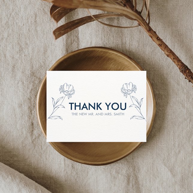 Hochzeit der Blauen Flora Dankeskarte (Modern Blue Floral Wedding Thank you Card)