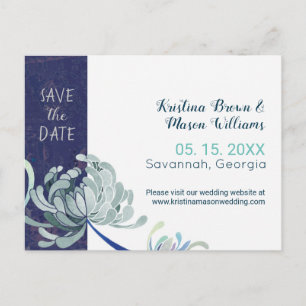 Hochzeit der blauen Navy-Floral Save the Date Postkarte