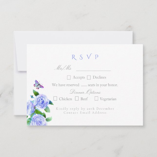Hochzeit der Blauen Rose RSVP Karte (Vorderseite)