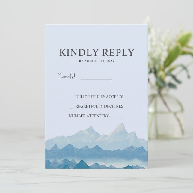 Hochzeit der Blauen Wasserfarbe RSVP Einladung (Stehend Vorderseite)