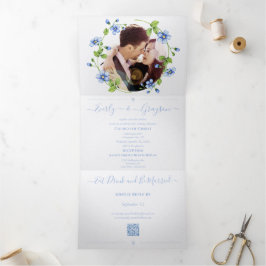 Hochzeit der Blauen Wildblume Dreifach Gefaltete Einladung
