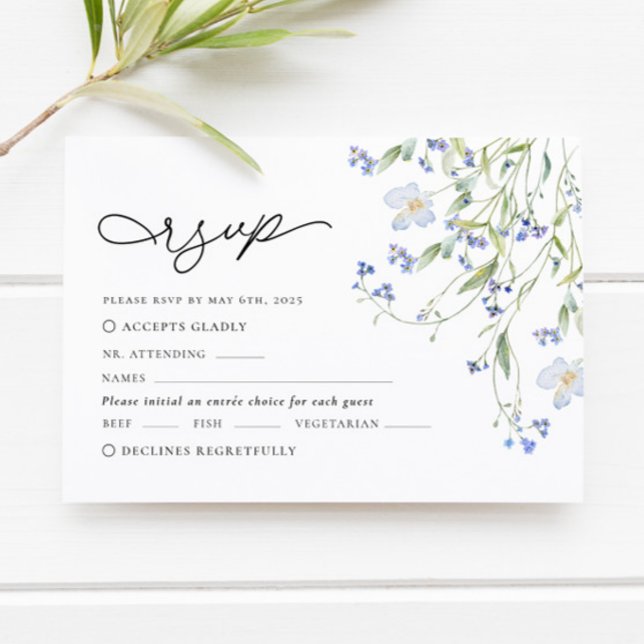 Hochzeit der blauen Wildblume RSVP Karte (Von Creator hochgeladen)