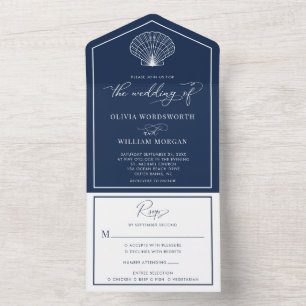 Hochzeit der Blue Beach Seashell Coastal All In One Einladung