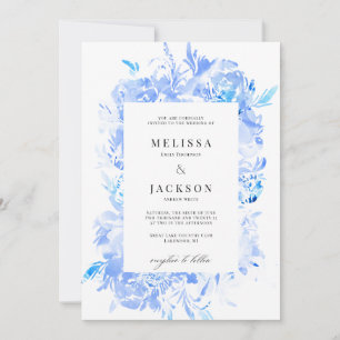 Hochzeit der Blue Watercolor-Blume Einladung