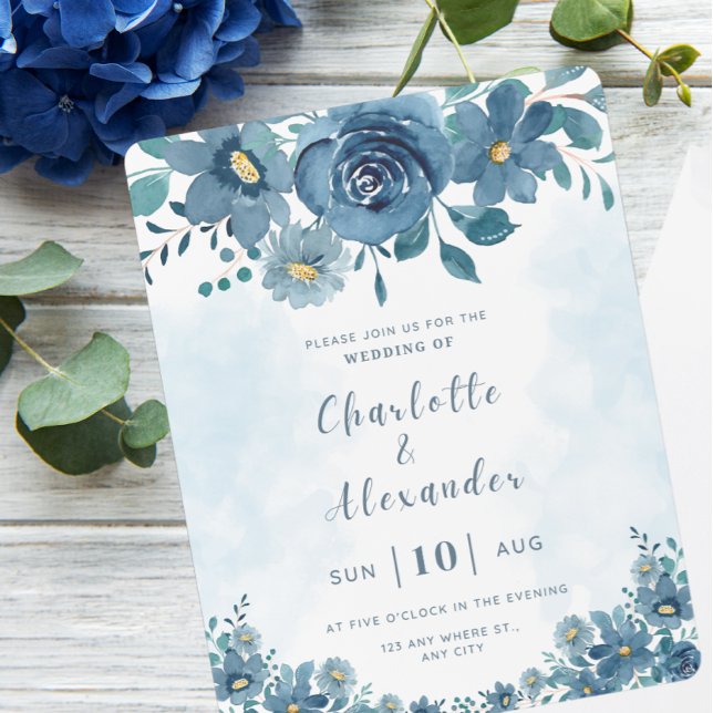 Hochzeit der Blume Blue Navy Einladung (Von Creator hochgeladen)