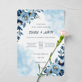 Hochzeit der Blume Blue Watercolor Folieneinladung