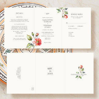 Hochzeit der Blume der Aquarellfarben-Rose Dreifach Gefaltete Einladung