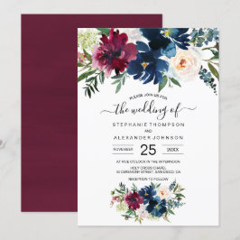 Hochzeit der Blume der Watercolor Burgundy Navy Einladung