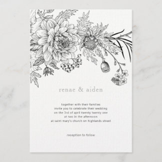 Hochzeit der Blumen in Schwarz-Weiß Einladung