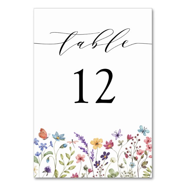 Hochzeit der Blumenfrühlings-Sommerssommer-Wildblu Tischnummer (Vorderseite)