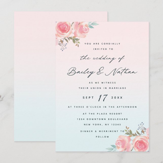 Hochzeit der Blumenzangenblüte Calligraphy Einladung (Vorne/Hinten)