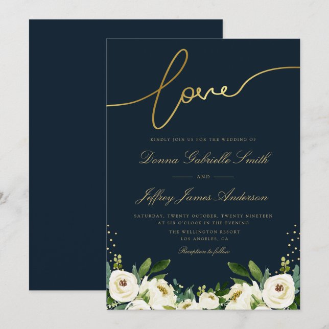 Hochzeit der Blumenzwiebelgarten mit Goldschrift Einladung (Vorne/Hinten)