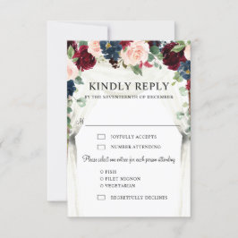 Hochzeit der Blush Navy Blumengestelle in Burgund RSVP Karte