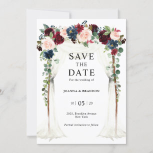 Hochzeit der Blush Navy Blumengestelle in Burgund Save The Date