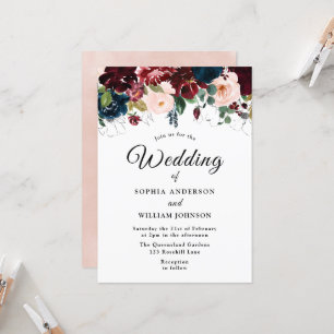 Hochzeit der Blush Navy-Floral-Wasserfarbe in Burg Einladung